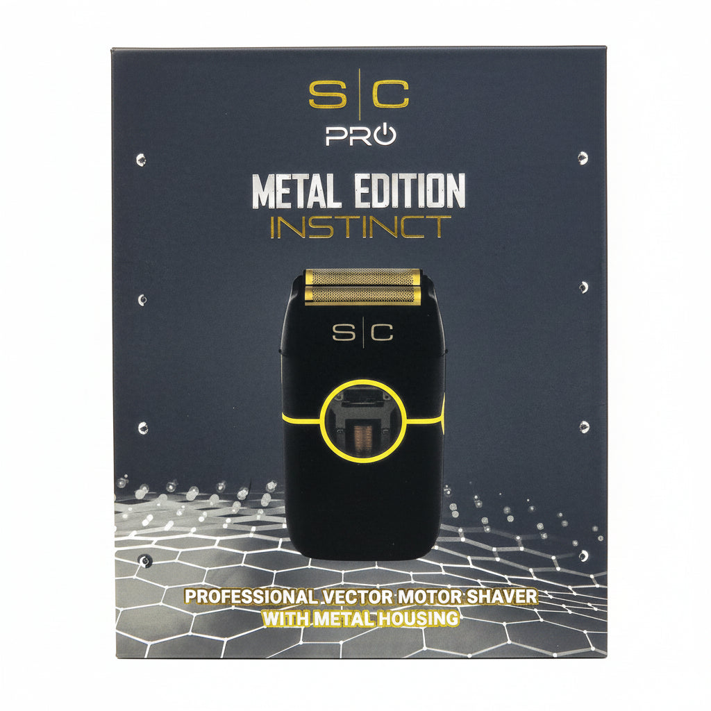 StyleCraft Instinct Metal Foil Shaver retail packaging for professional barber use.