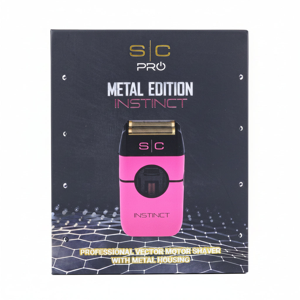 StyleCraft Instinct Metal Foil Shaver Pink variant with retail packaging.