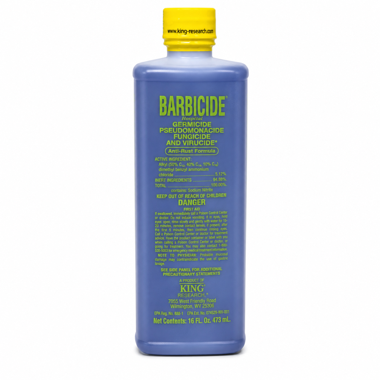 Barbicide Liquid Disinfectant product image for barbershop tool sanitation.
