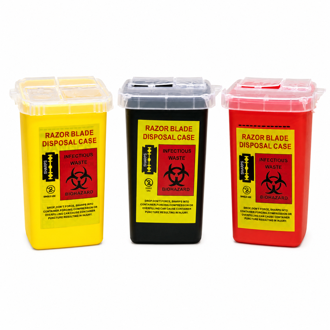 Razor blade disposal containers product image for barber station sanitation and blade disposal.