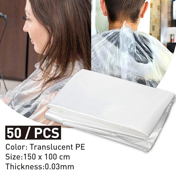 Disposable barber capes 50 pack product image for professional haircutting and client protection.