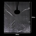 Clear plastic cape with a hole, measuring 150cm by 100cm.