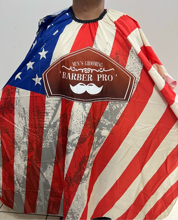 USA Flag Edition barber cape product image for professional haircutting service.