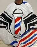 Barber Cape with barber pole design product image for professional haircutting service.