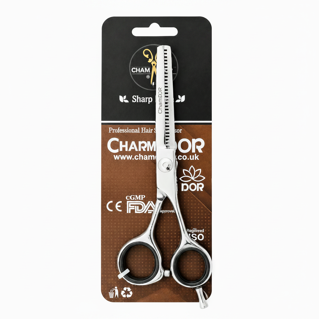 Chamdor Barber Scissors packaging product image for professional haircutting work.