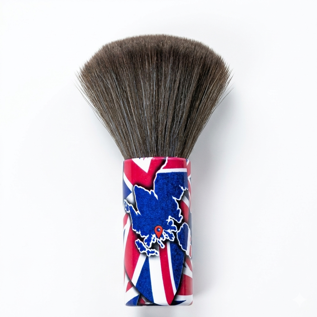 Professional barber neck duster product image for cleanup after haircut and grooming service.