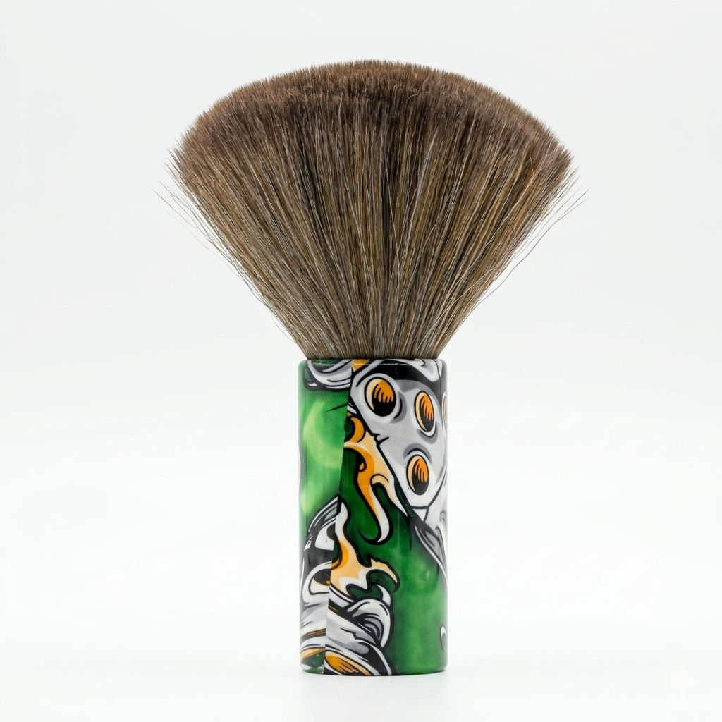 Professional barber neck duster product image for cleanup after haircut and grooming service.