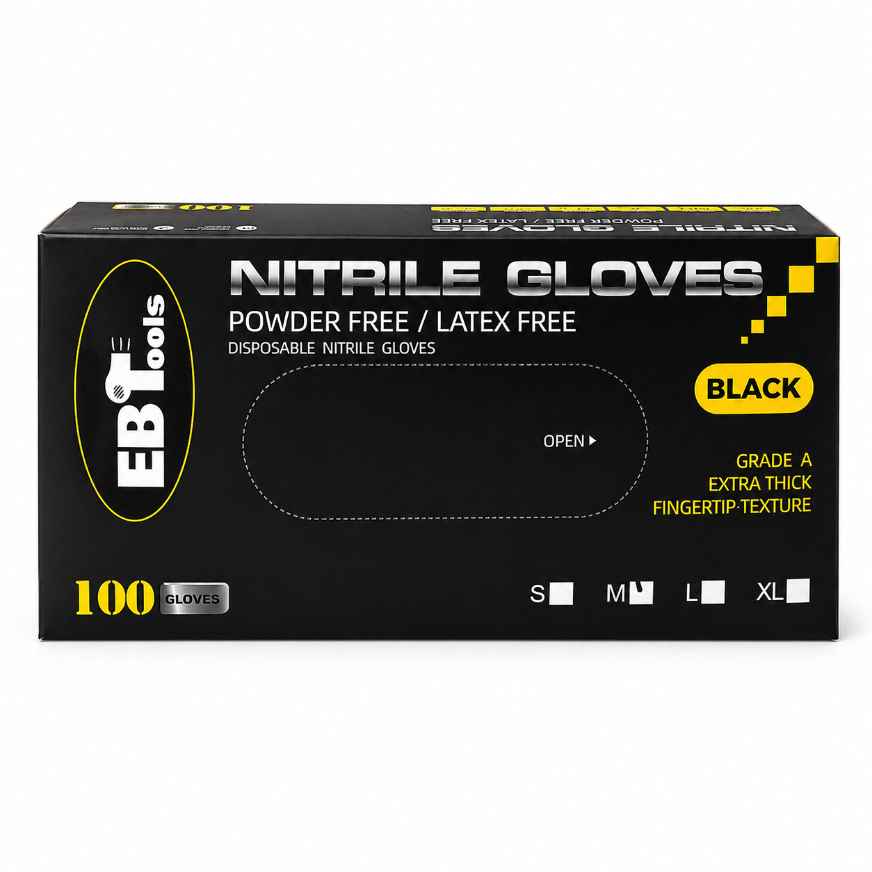 EBTools black nitrile gloves product image for barber and salon sanitation.
