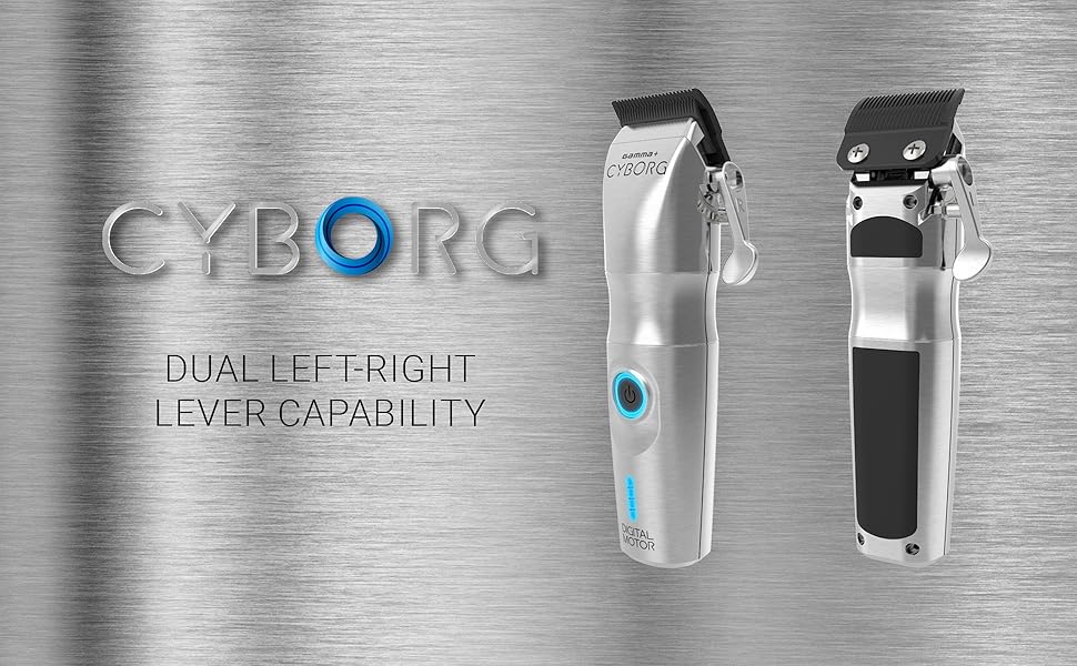 GAMMA+ Cyborg metal clipper product image for professional barber cutting work.