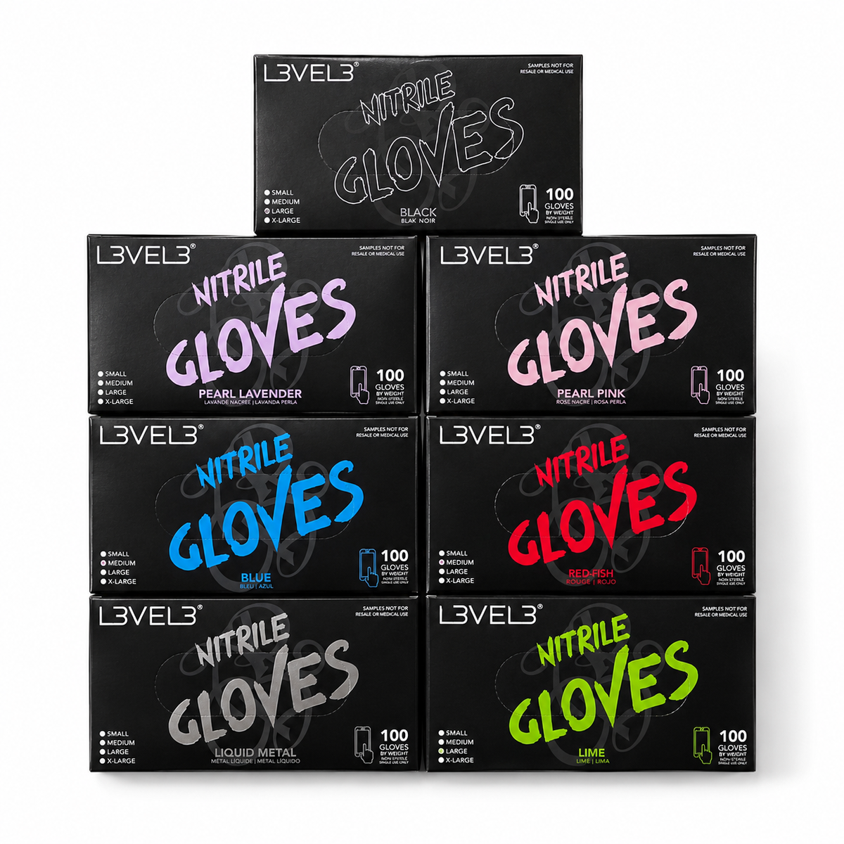 L3VEL3 professional powder-free barber nitrile gloves product image for shop sanitation and service work.