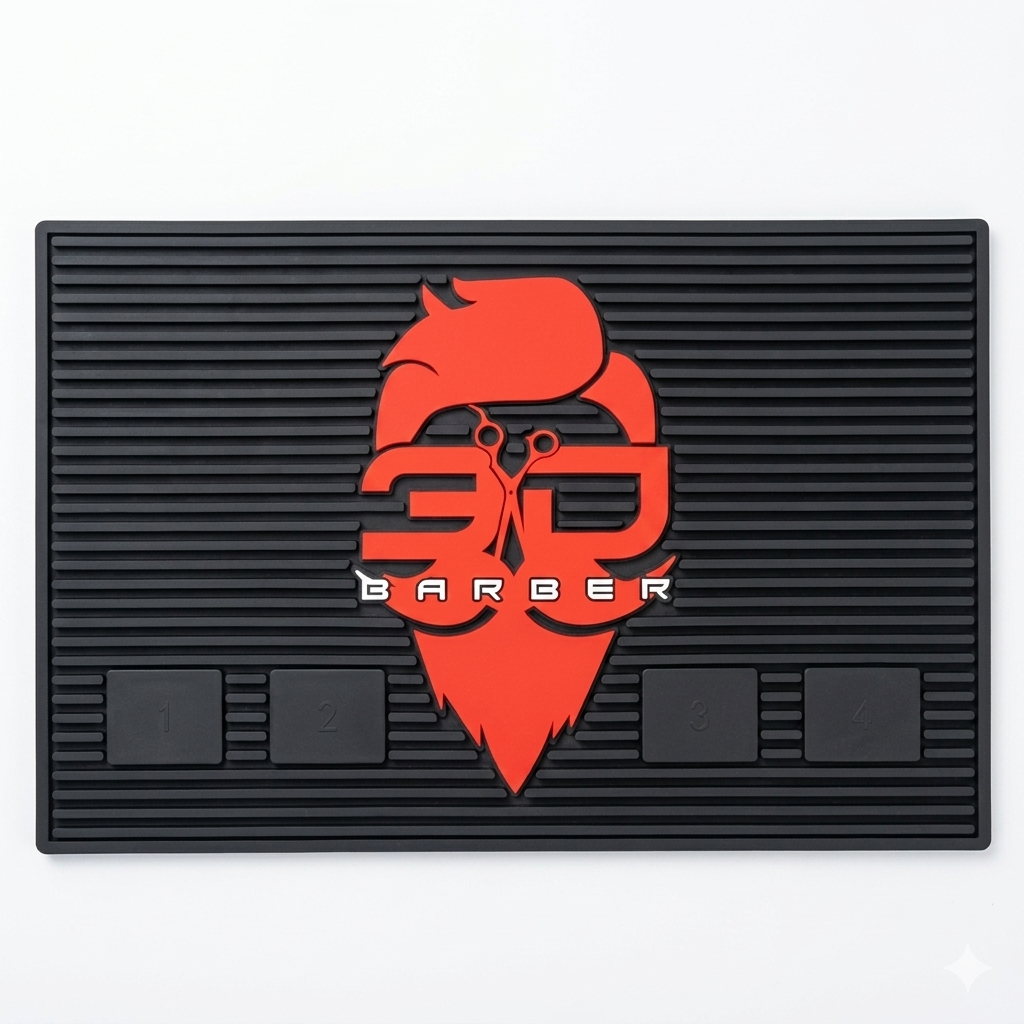 Magnetic barber station mat product image for clipper, trimmer and tool organization.