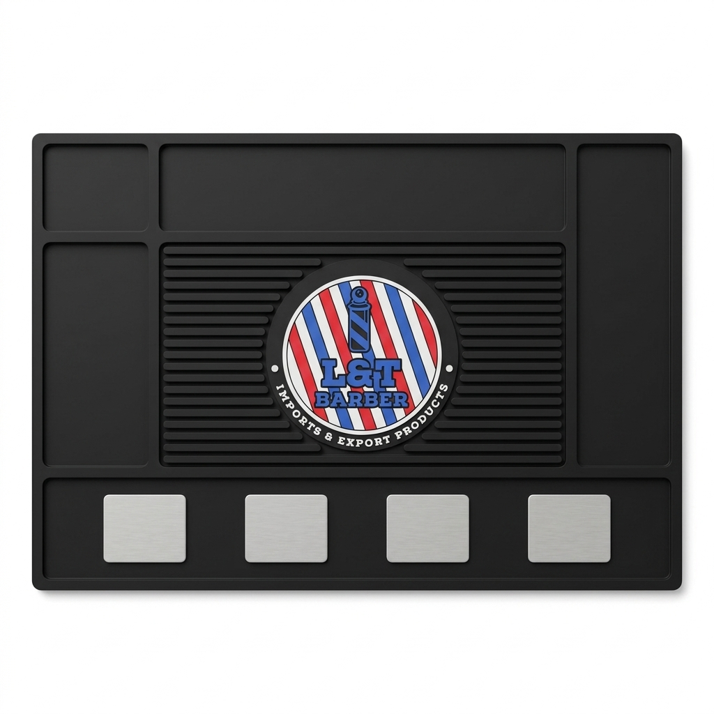 Magnetic barber station mat product image for clipper and trimmer organization.