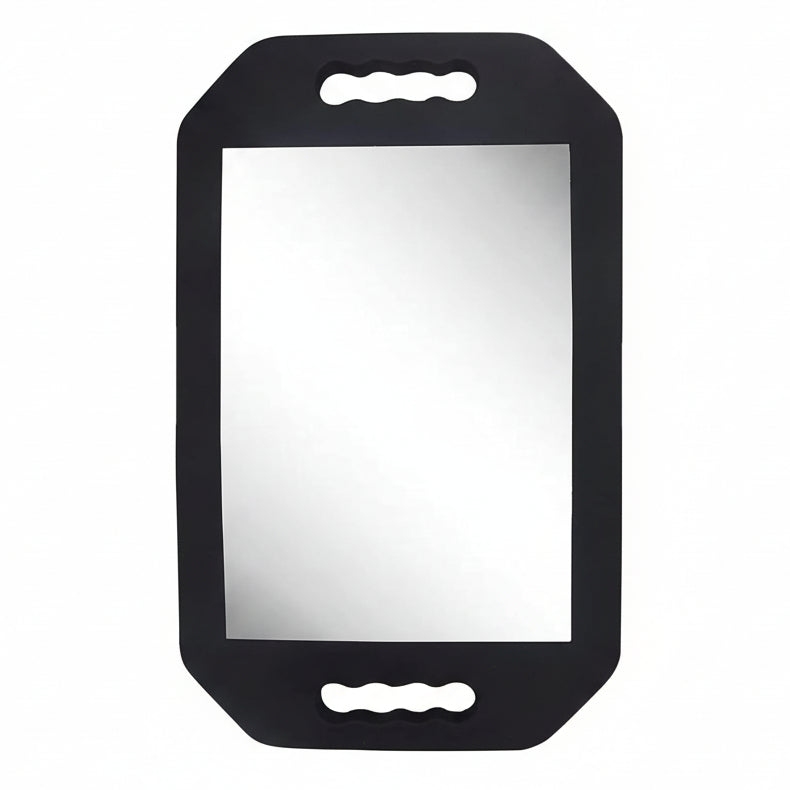 Large double-handle barber mirror product image for barbershop station use.