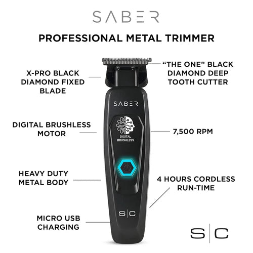 StyleCraft Saber cordless trimmer product image for professional barber detailing and lineup work.