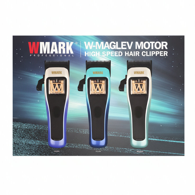 W-Mark W-Maglev Motor high-speed hair clipper packaging on a cardboard surface