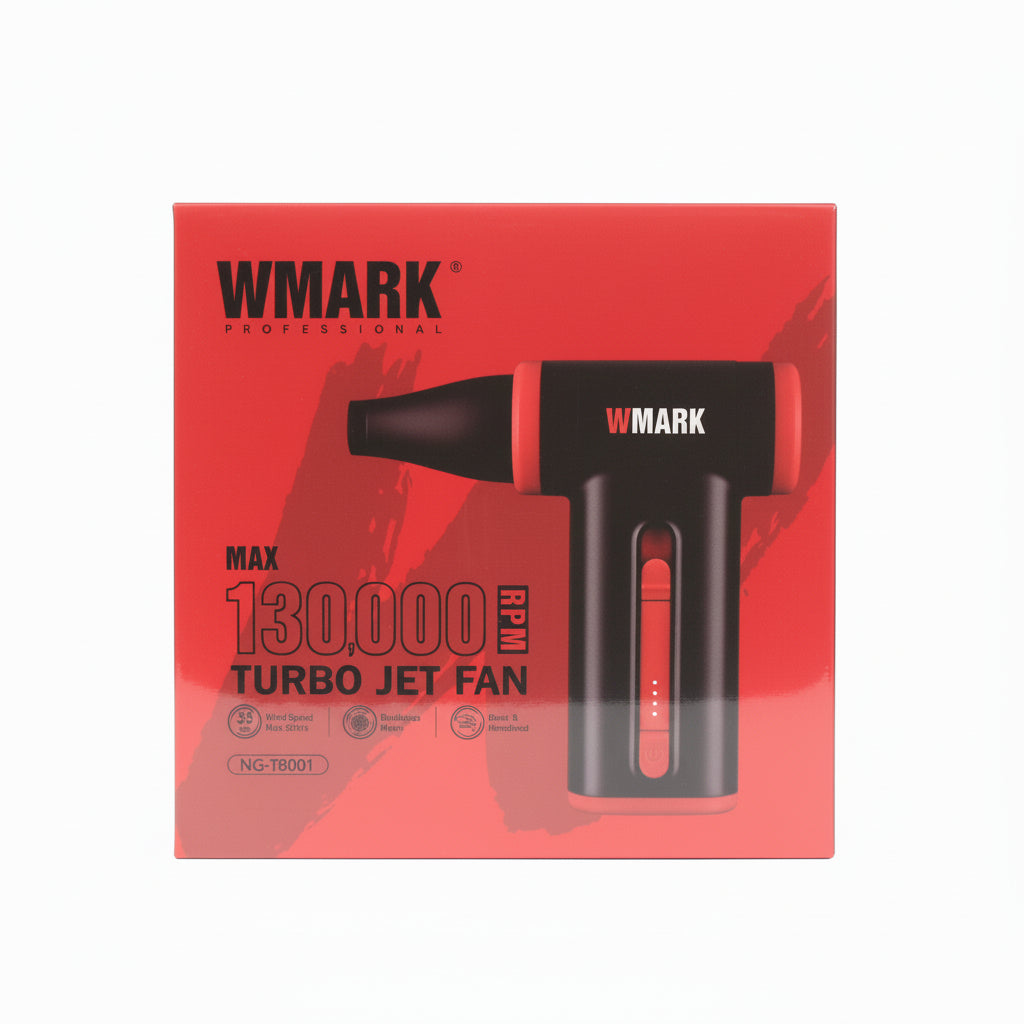 WMark Turbo Jet Fan packaging with red background