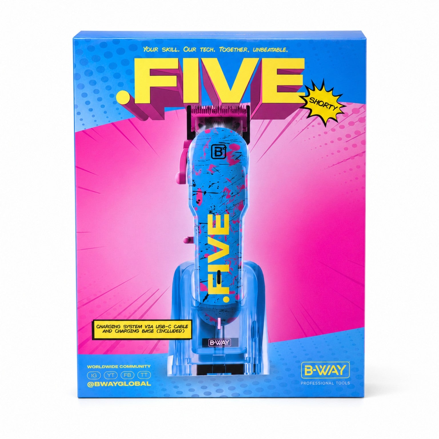 B-Way Five Shorty cordless clipper box with charging base