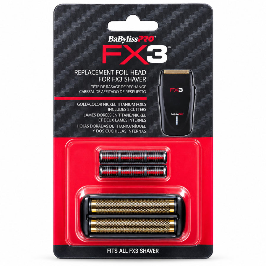 BaBylissPRO FX3 FXX3RFB black replacement double-foil shaver head and two cutters in original retail packaging