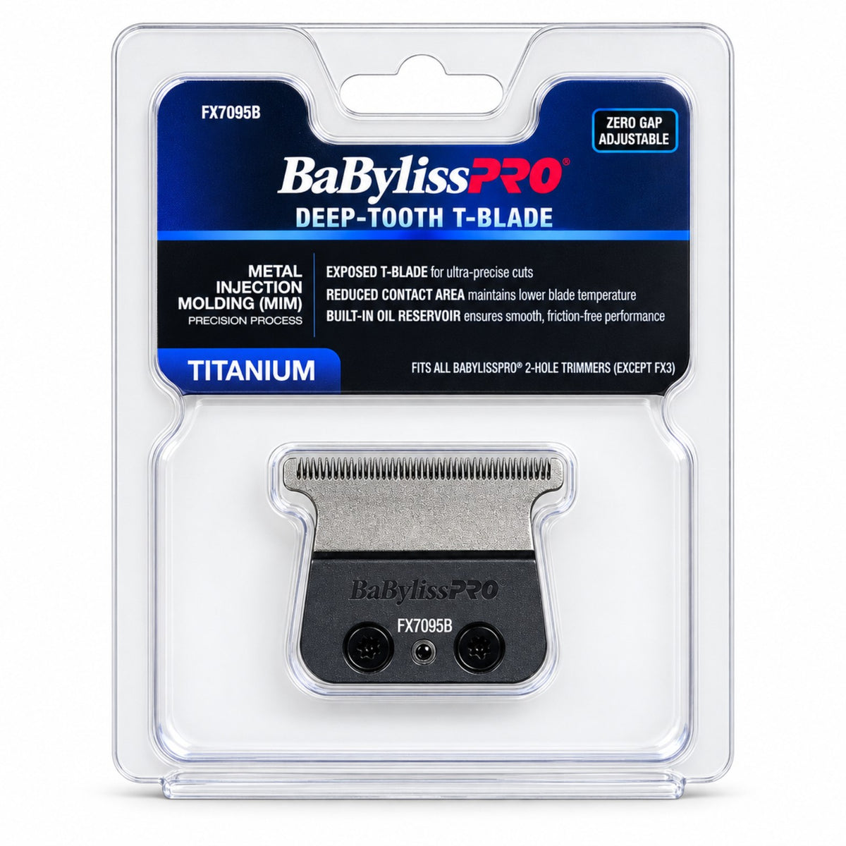 BaBylissPRO FX7095B black titanium deep-tooth MIM T-blade replacement in sealed retail packaging