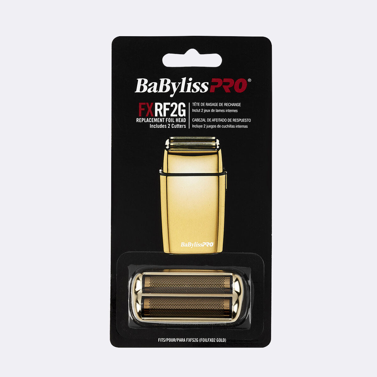 BaBylissPRO FXRF2G Gold replacement foil head and two cutters in retail packaging