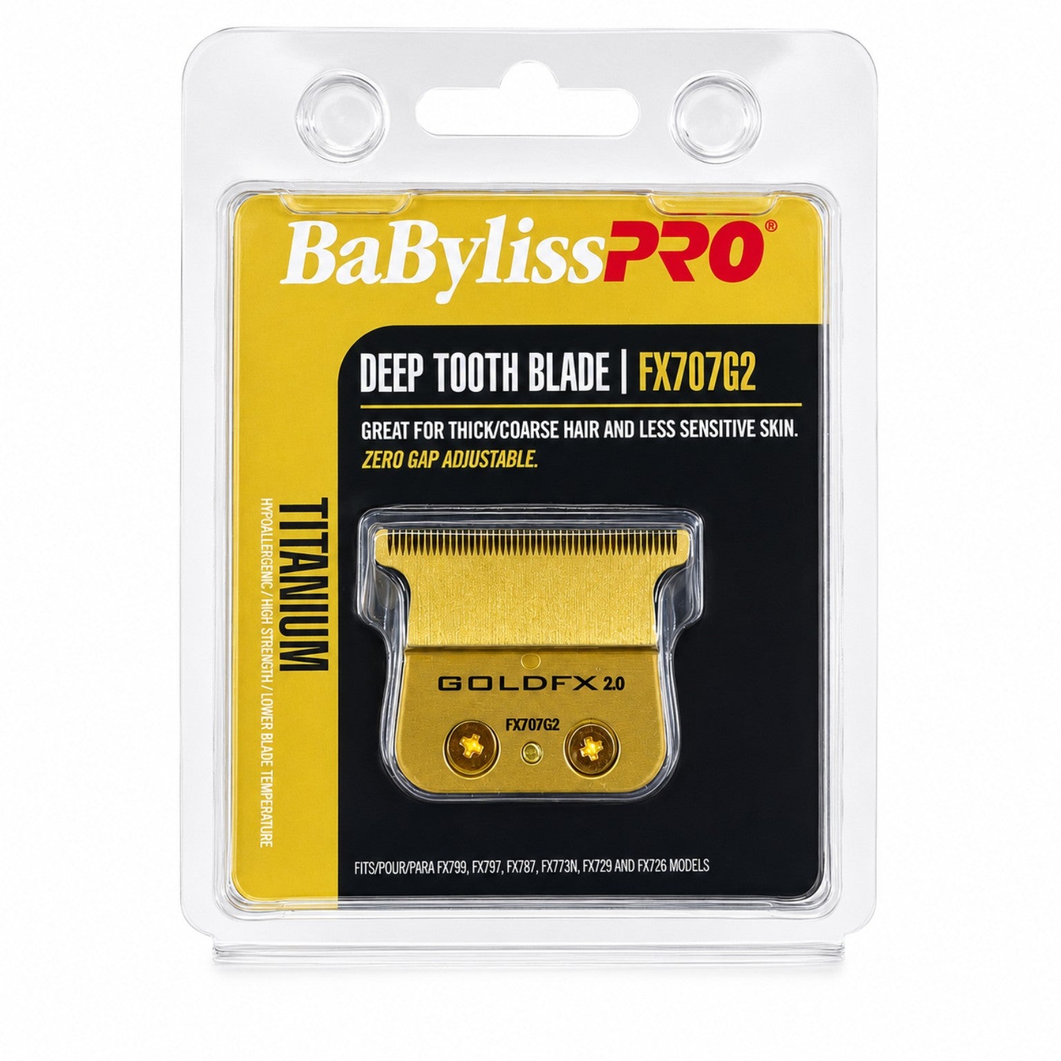 BaBylissPRO GoldFX 2.0 FX707G2 deep tooth titanium T-blade in retail packaging