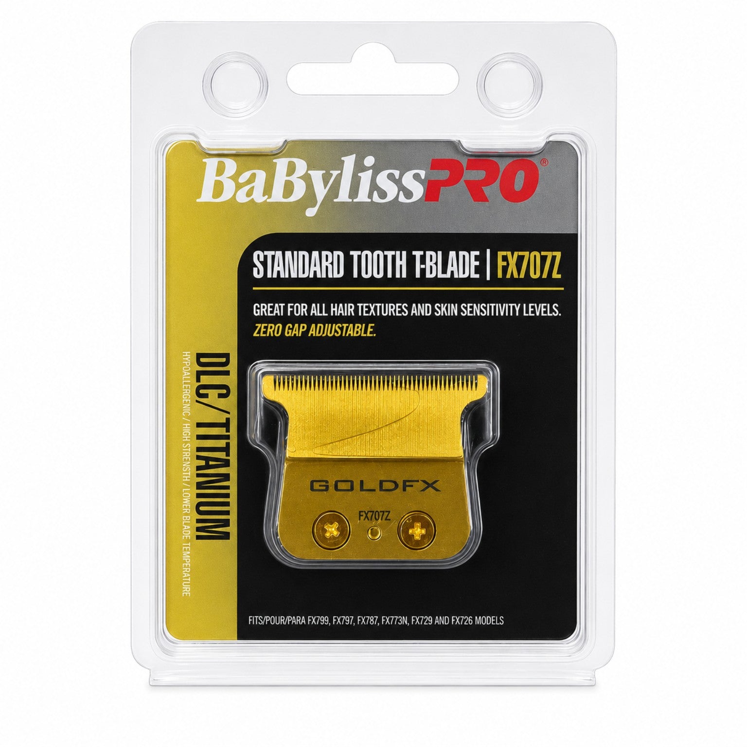 BaBylissPRO GoldFX FX707Z standard tooth T-blade in retail packaging