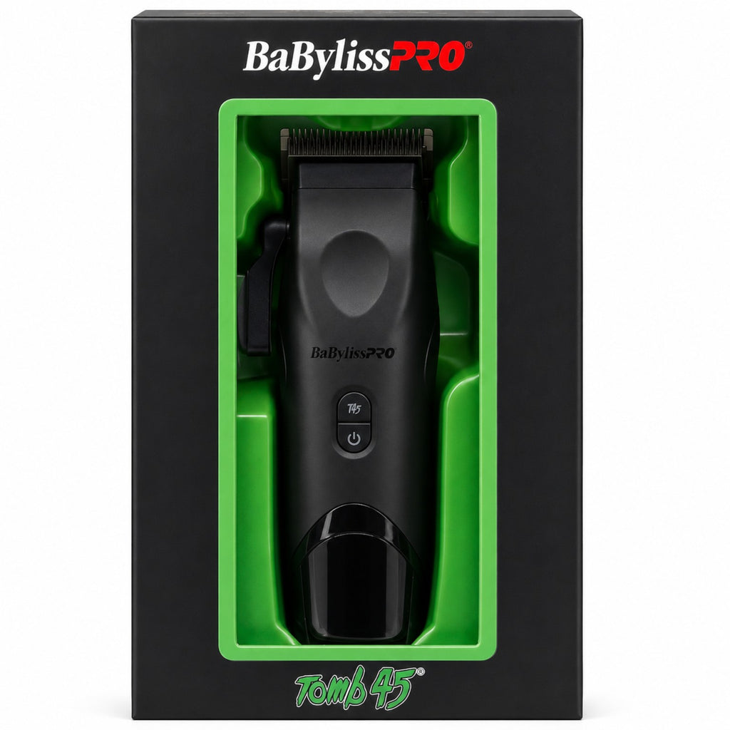 BaBylissPRO x Tomb45 Wireless-Charging Clipper in retail packaging