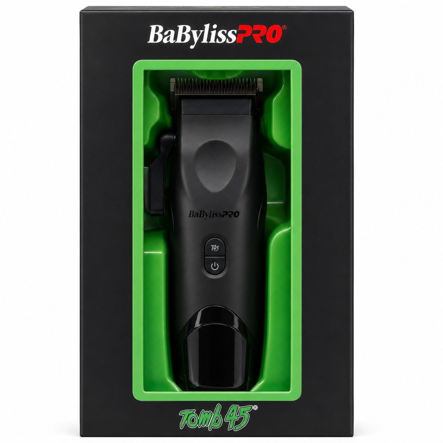 BaBylissPRO x Tomb45 Wireless-Charging Clipper in retail packaging