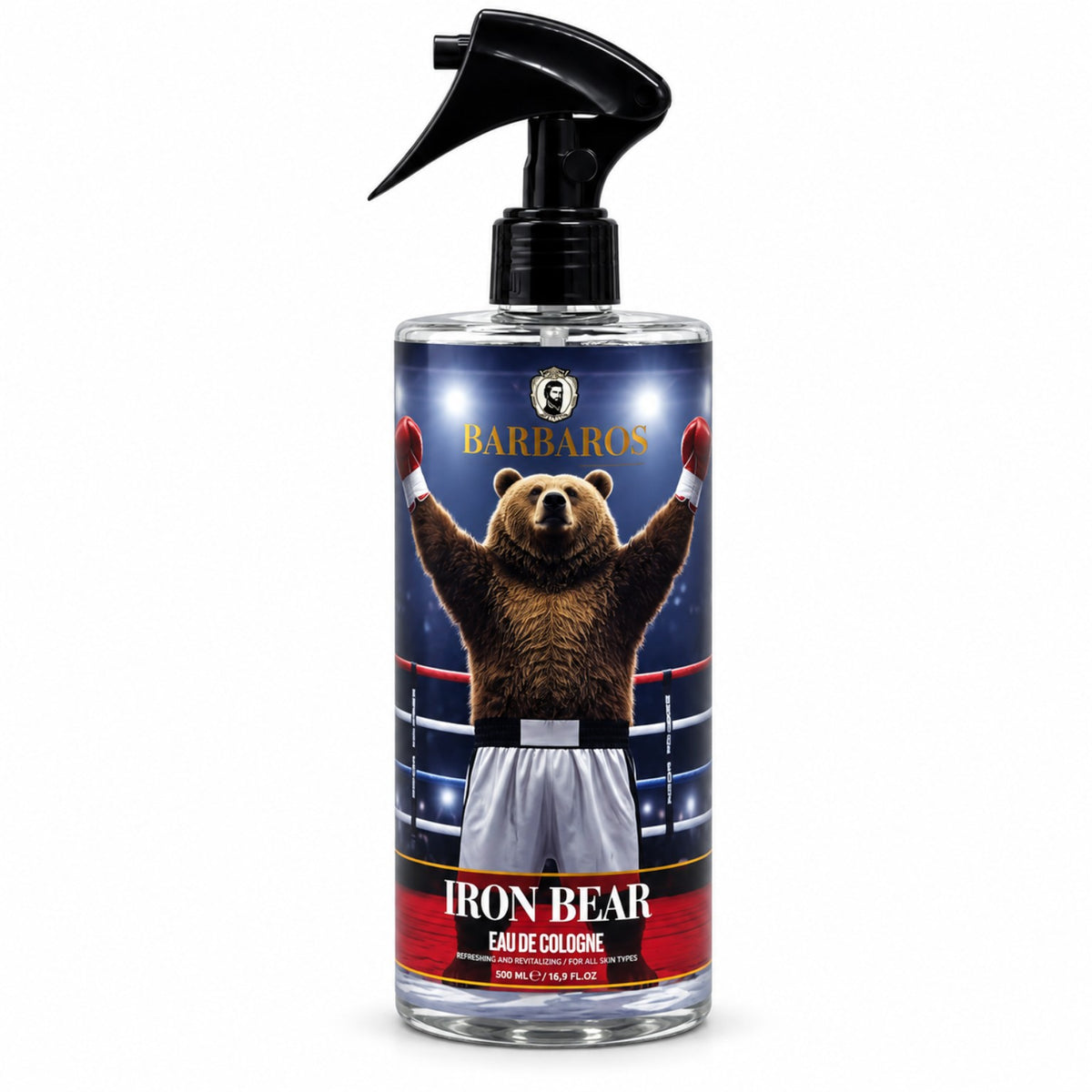 Barbaros Iron Bear Eau de Cologne aftershave 500 ml spray bottle with boxing bear label