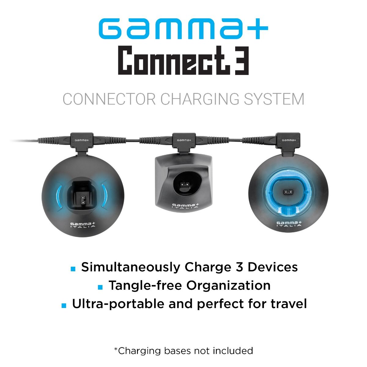 GAMMA+ Connect 3 charging system product image for professional barber tools.