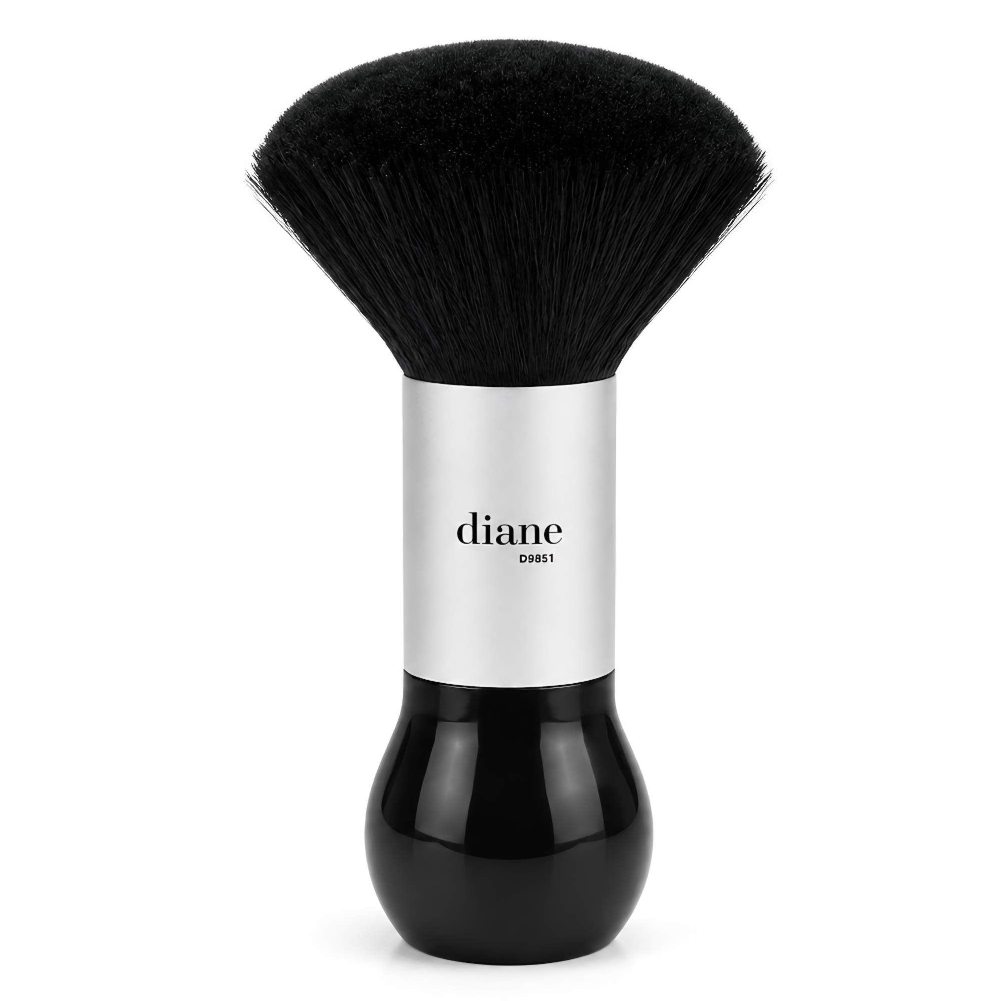 Diane Neck Duster product image with black bristles and silver handle for barber cleanup.