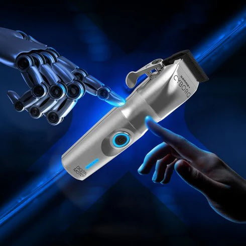 GAMMA+ Cyborg metal clipper product image for professional barber cutting work.