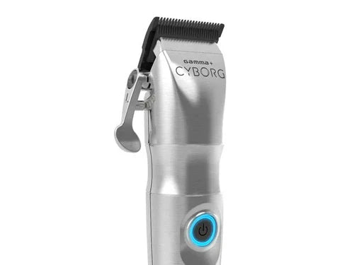 GAMMA+ Cyborg metal clipper product image for professional barber cutting work.