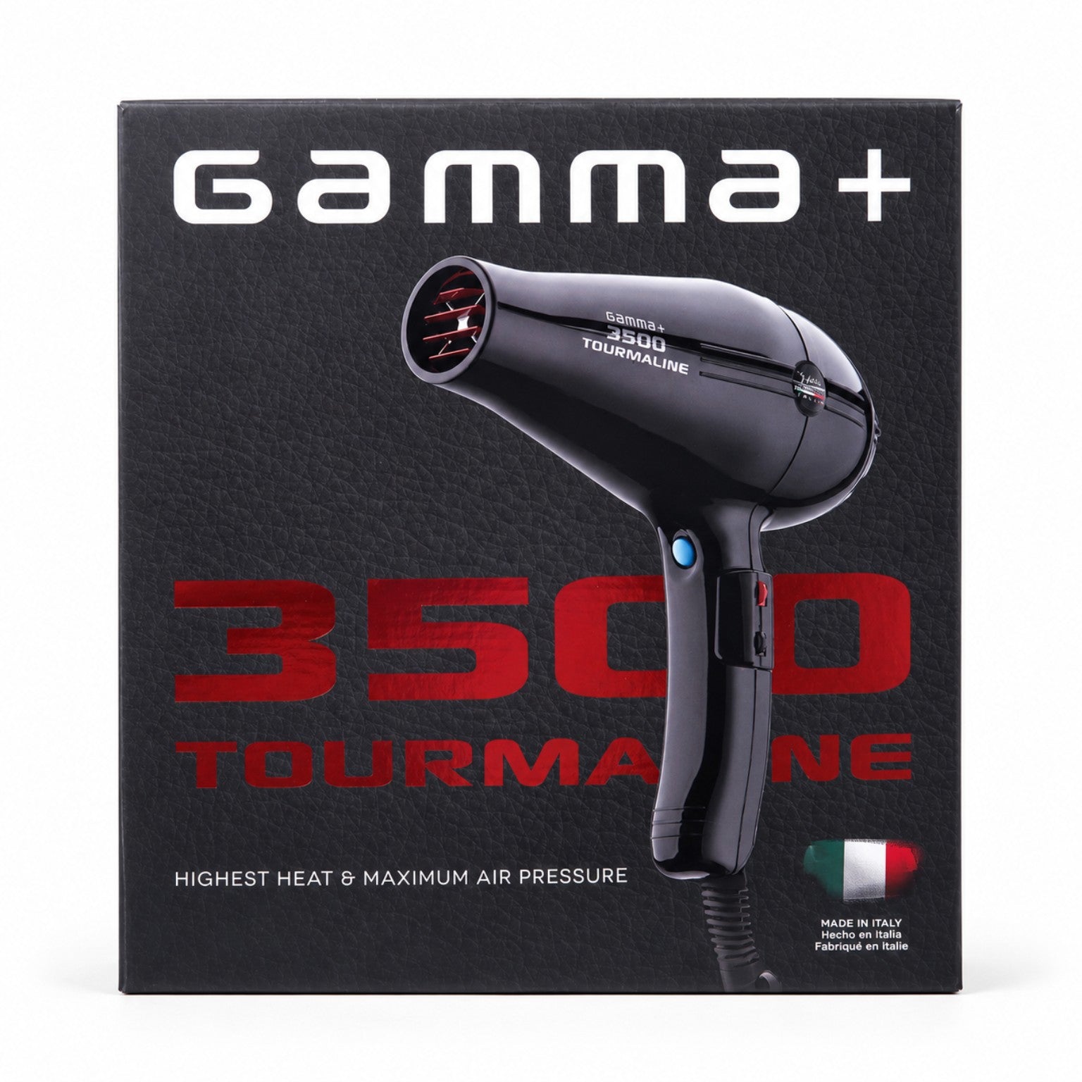 Gamma+ 3500 Tourmaline Hair Dryer retail box packaging