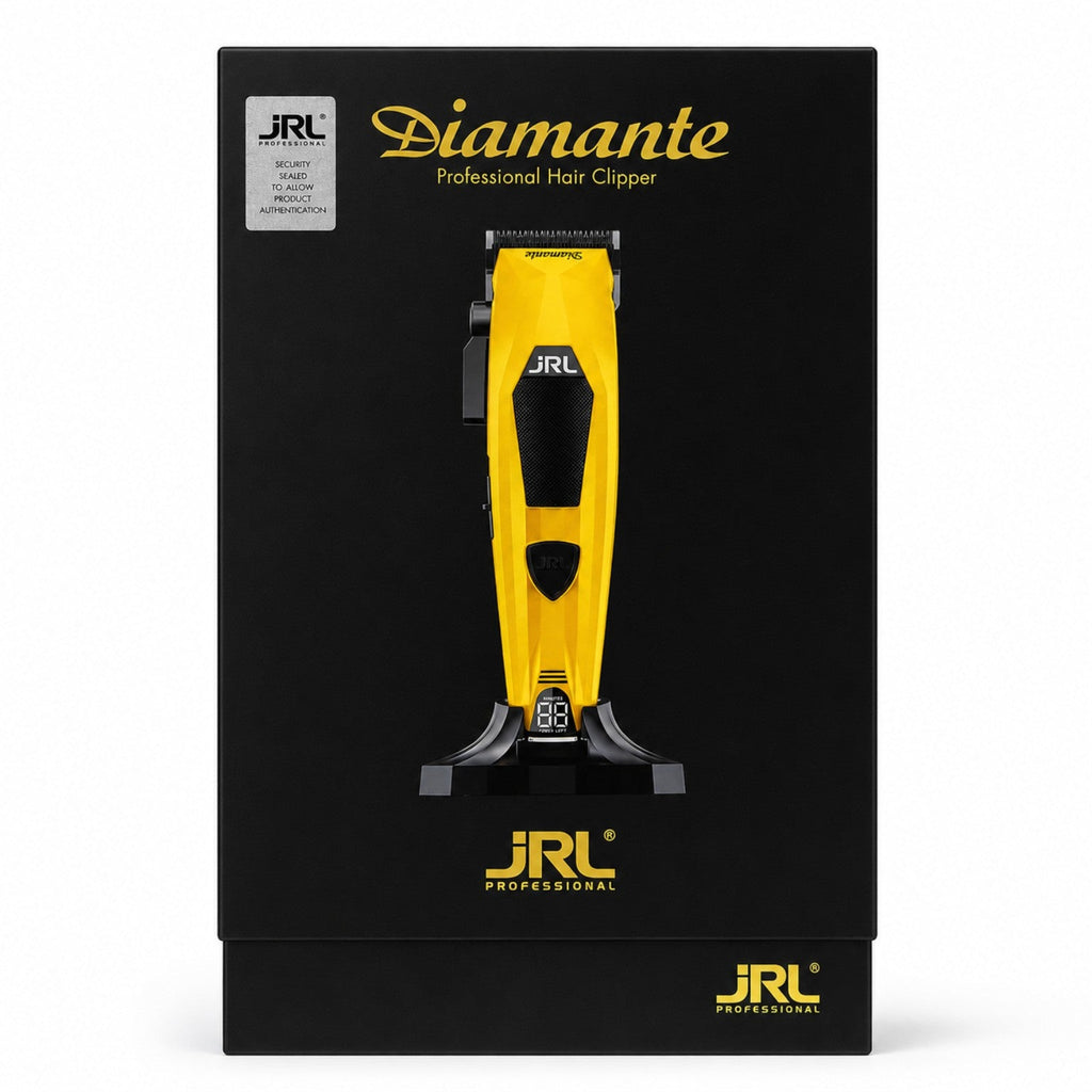JRL Diamante professional hair clipper in yellow with retail packaging