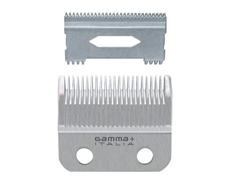 Gamma+ GP539S stainless steel taper blade and shallow 2.0 moving blade set product image for clipper maintenance.