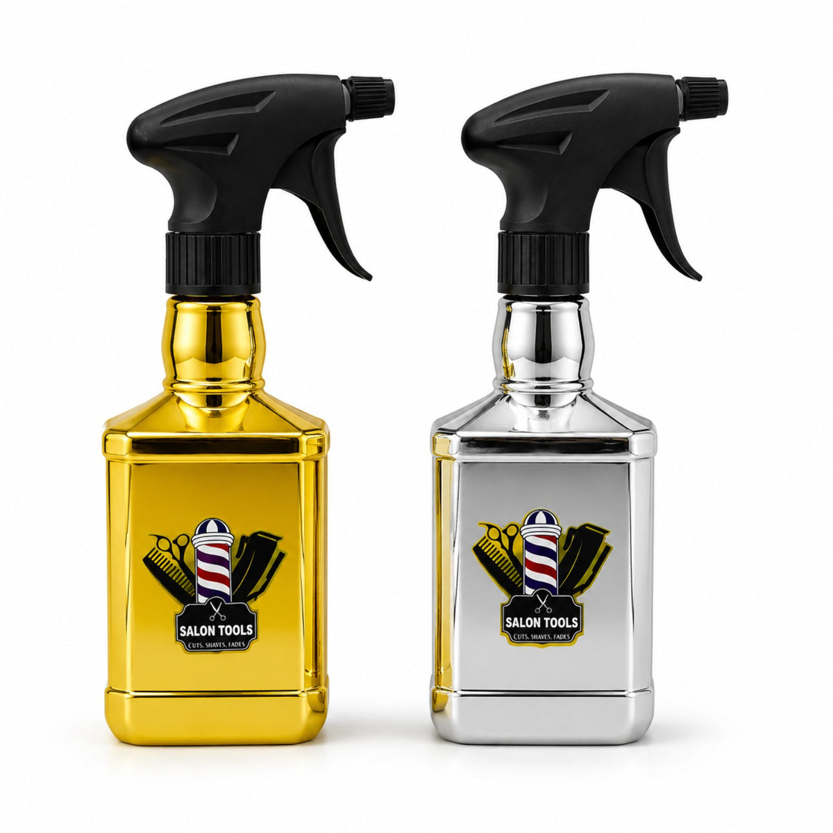 Professional barber spray bottle in Gold and Gray finishes