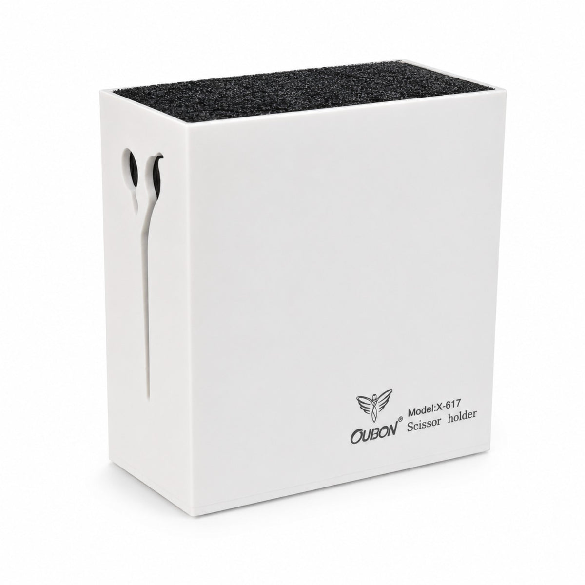 OUBON X-617 professional barber scissor organizer and shear holder in white.