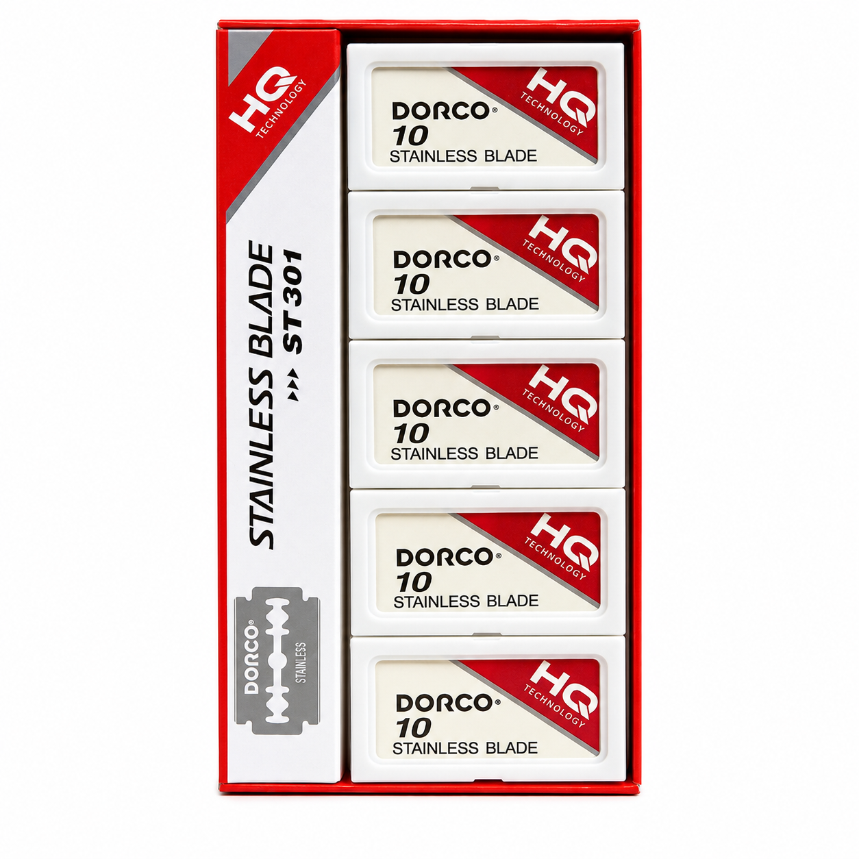 Dorco ST-301 stainless steel double edge blades 100 pack product image for shaving and barber razor service.