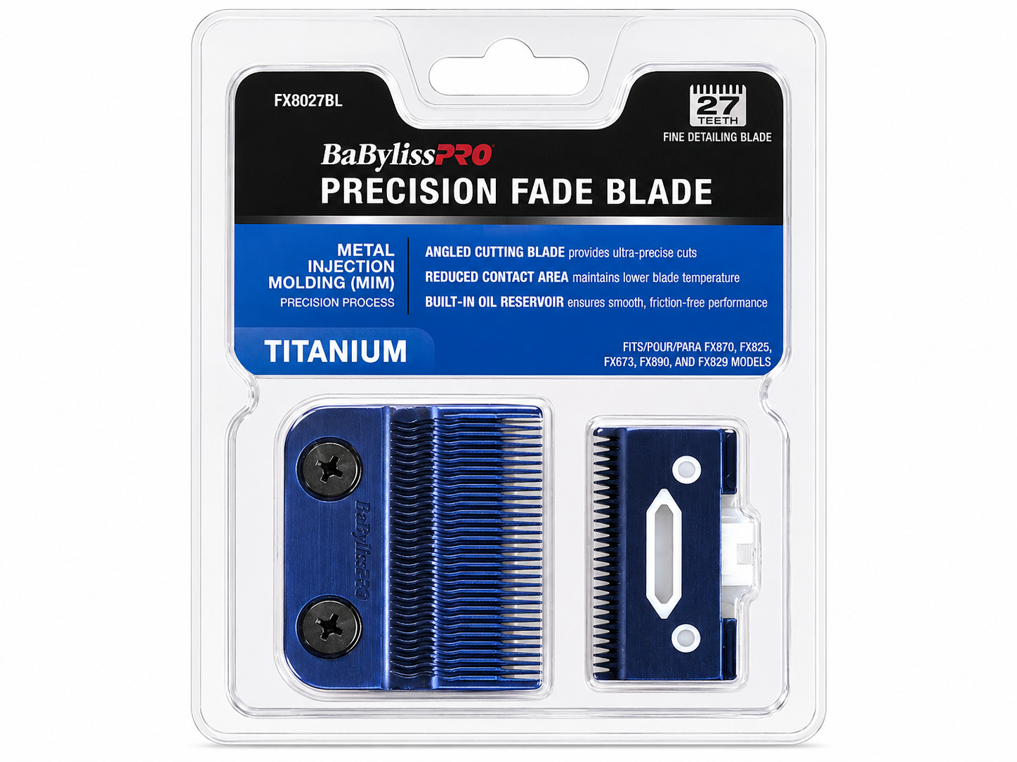 BaBylissPRO Blue Titanium Precision Fade Blade FX8022BL product image for professional barber tools.