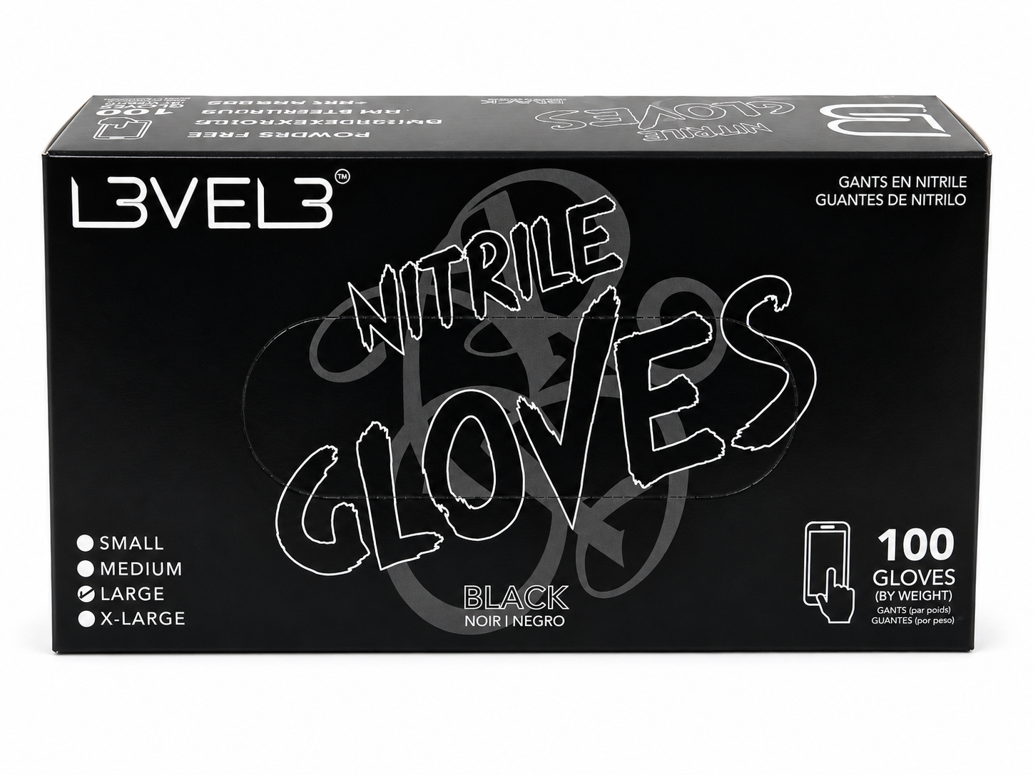 L3VEL3 professional powder-free barber nitrile gloves product image for shop sanitation and service work.