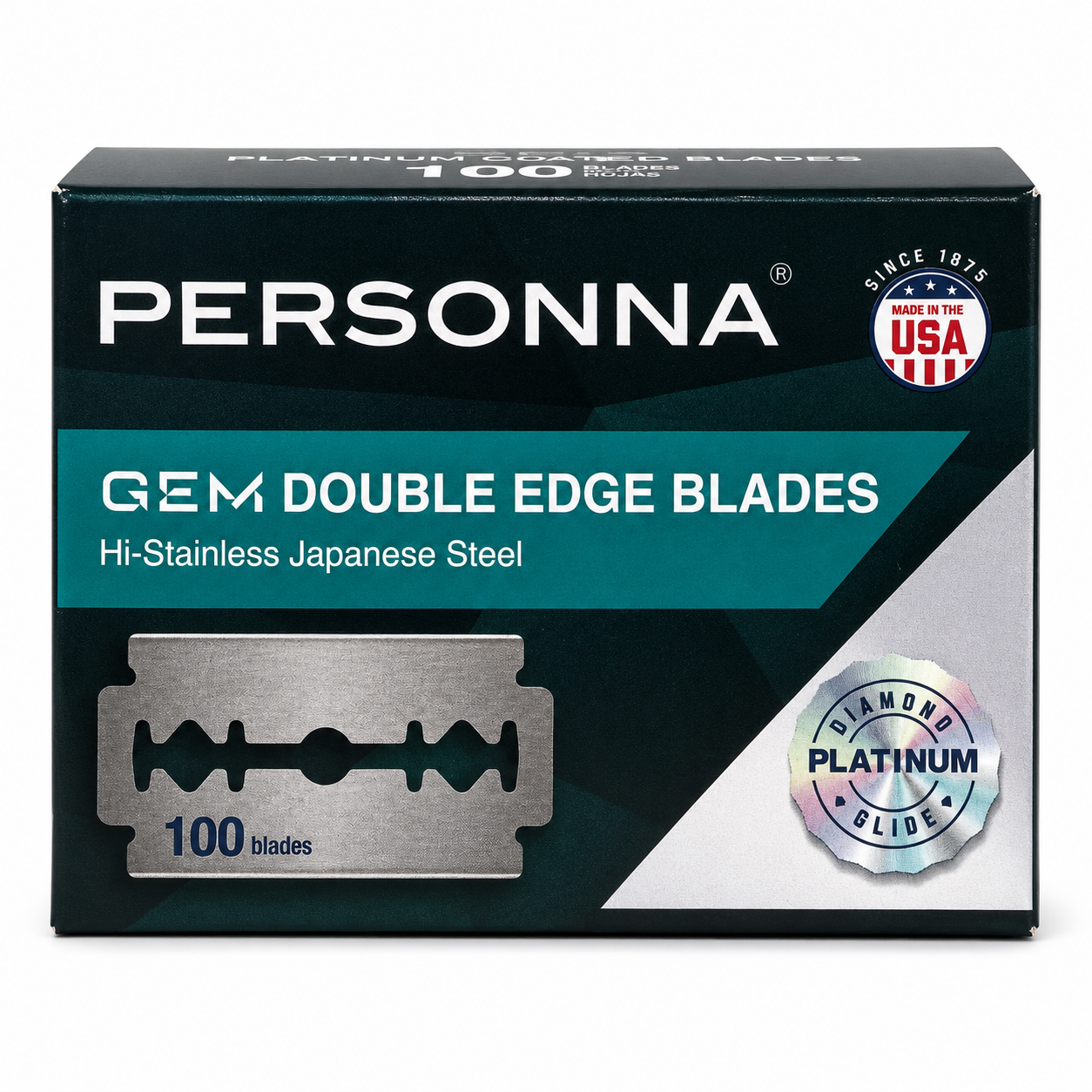 Personna GEM razor blades 100 pack product image for shaving and barber use.