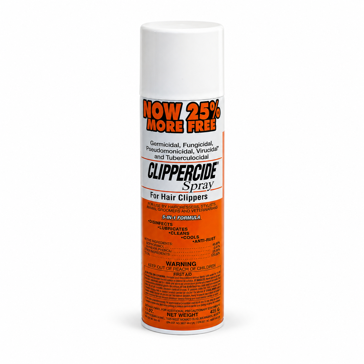 Clippercide Clipper Spray 15 oz product image for clipper cleaning and barbershop sanitation.