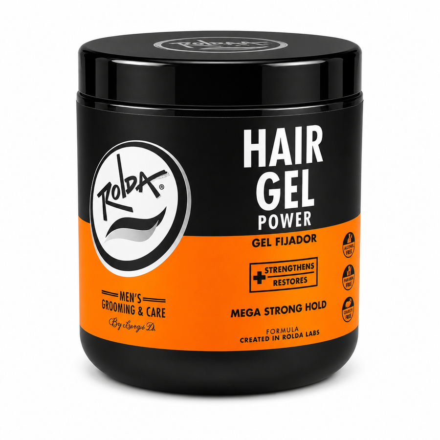 Rolda Power Hair Styling Gel product image for strong hold barber styling service.