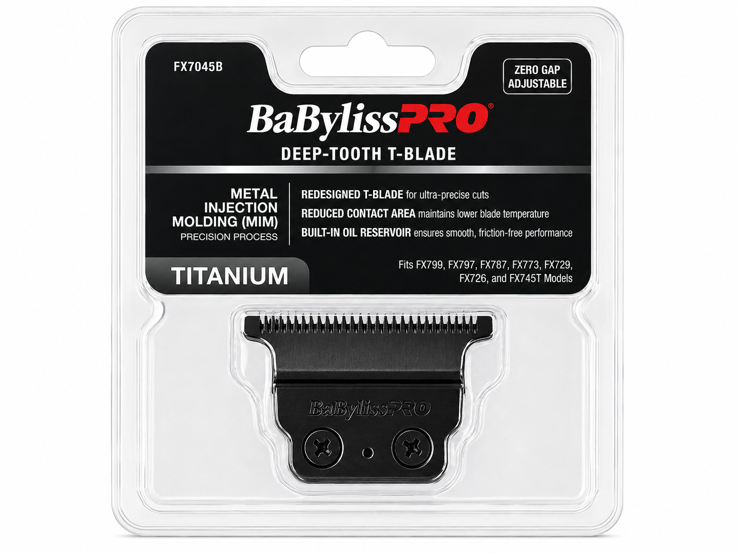 BaBylissPRO Metal-Injection Molded Deep-Tooth Trimmer T-Blade FX7045B product image for professional barber tools.