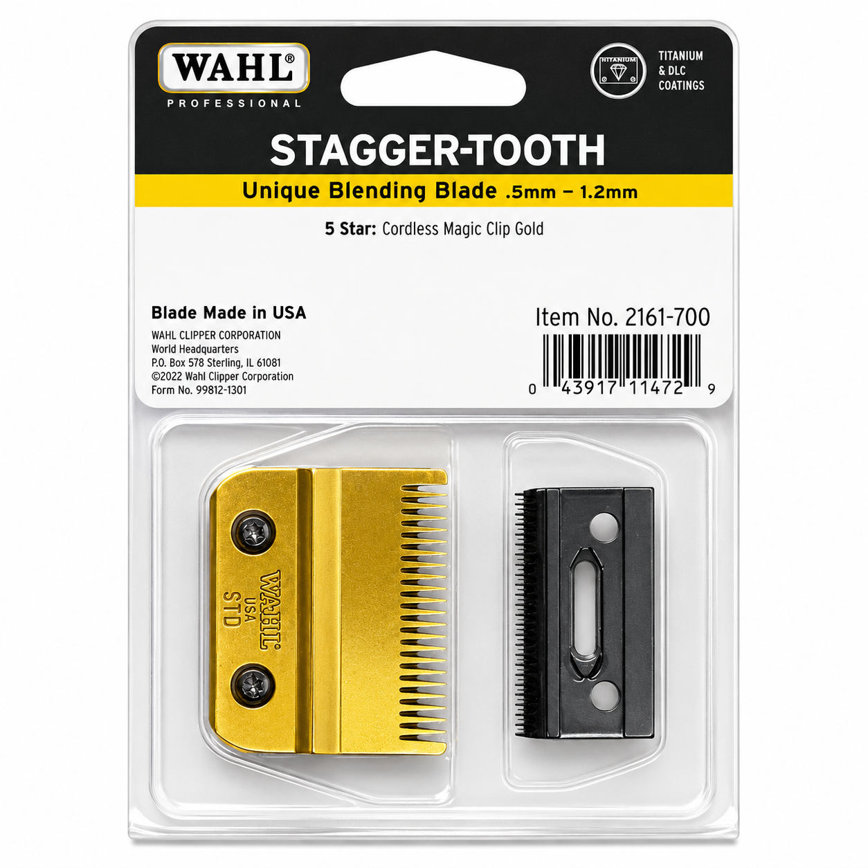 Wahl Professional DLC titanium gold stagger-tooth blade 2161-700 product image for clipper maintenance.