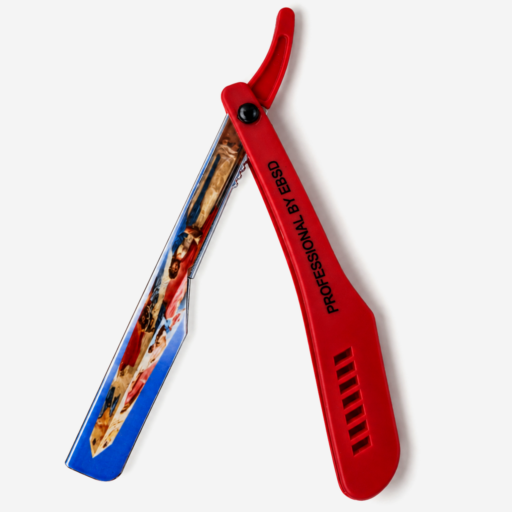 Razor holder for shaving product image for barber grooming and shave service.