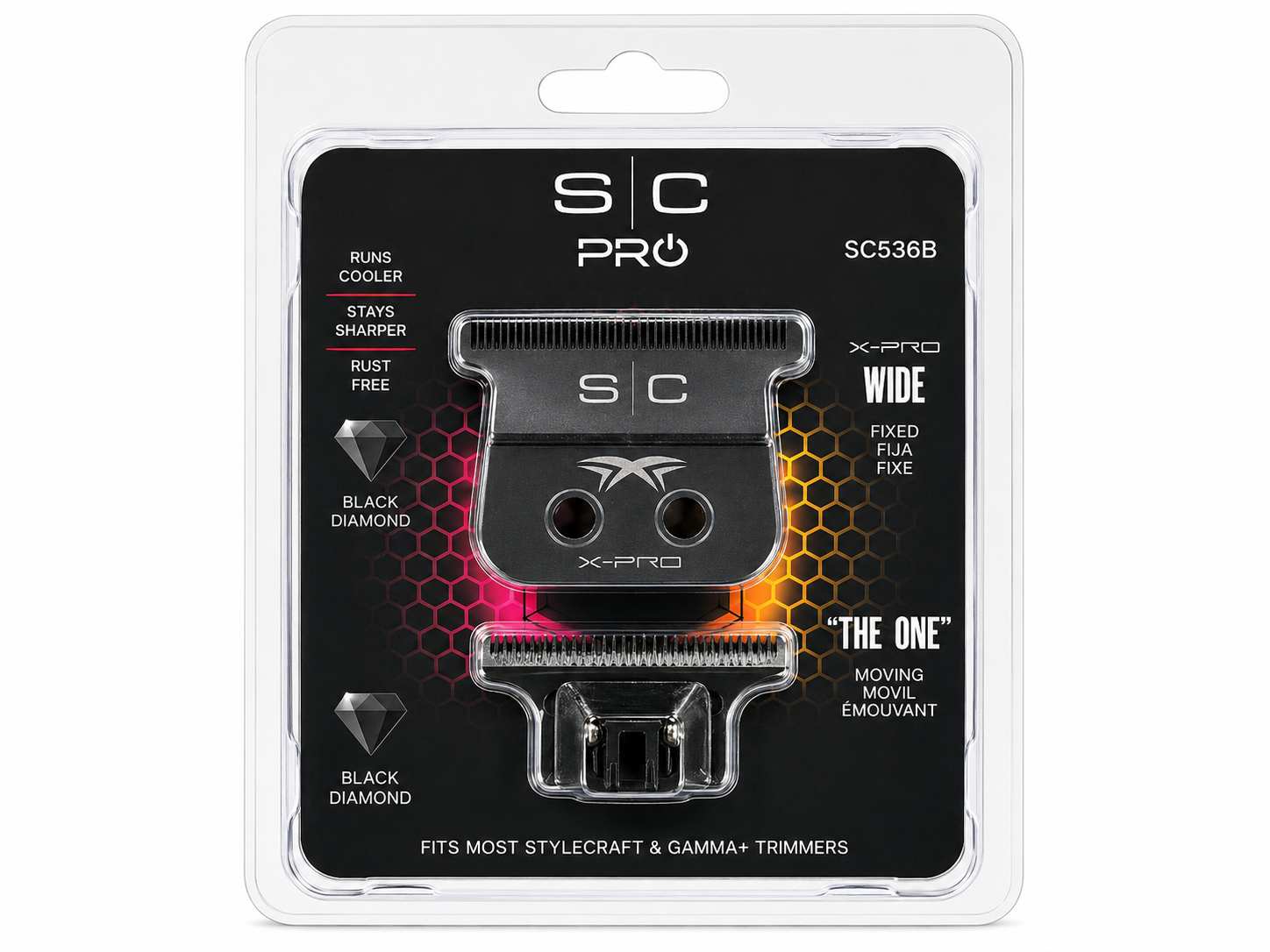 StyleCraft SC536B X-Pro black diamond wide fixed blade product image for trimmer maintenance.