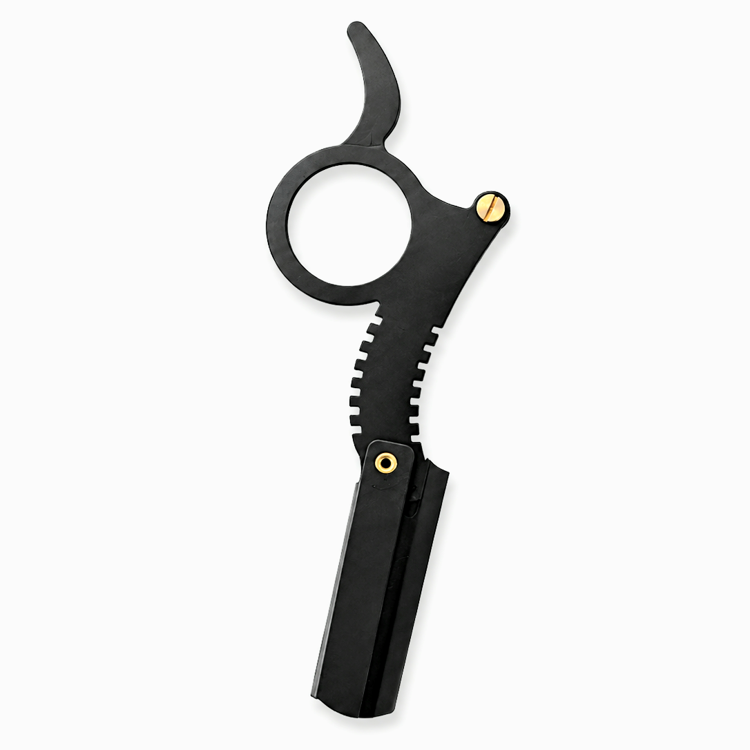 Razor holder for shaving product image for barber grooming and shave service.