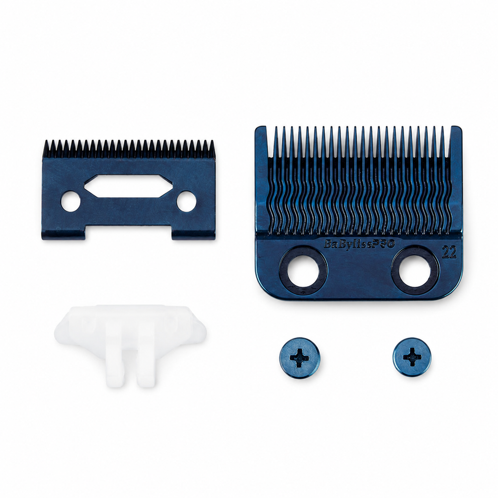 BaBylissPRO Blue Titanium Precision Fade Blade FX8022BL product image for professional barber tools.